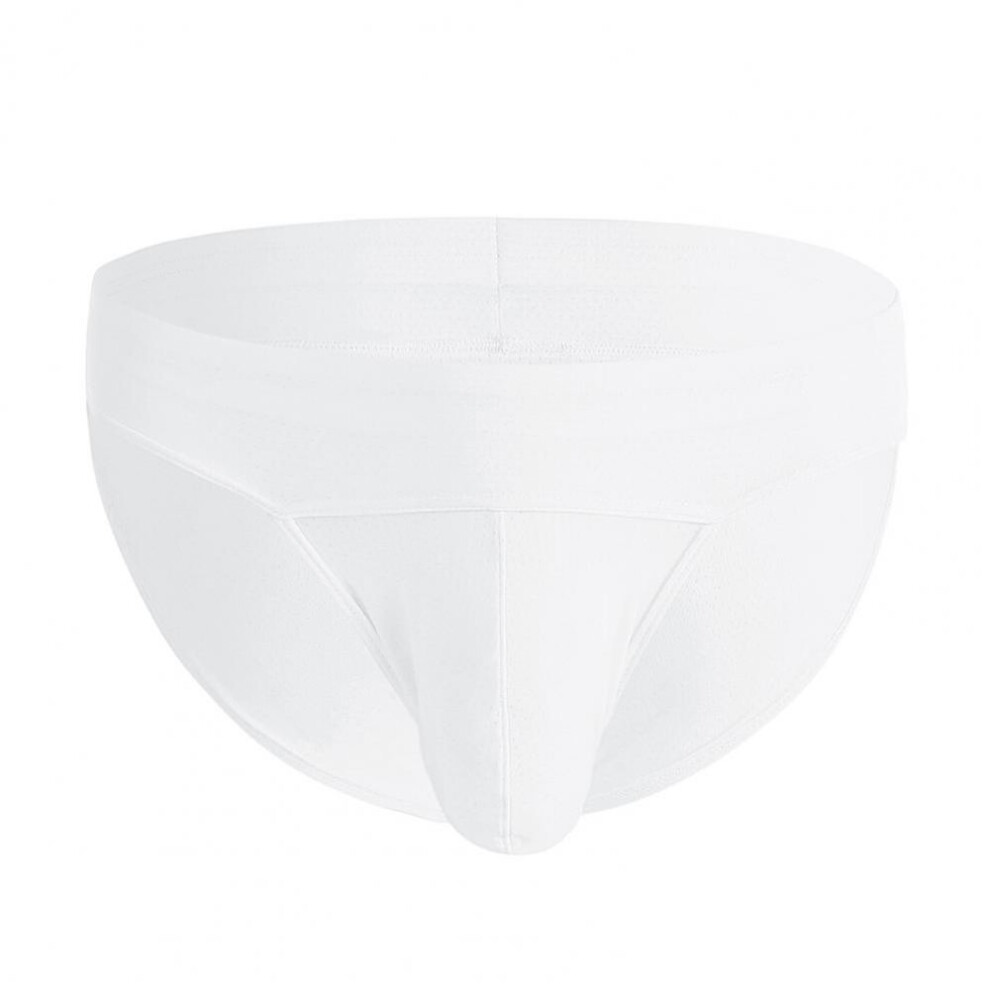 (M, white) Breathable Men Briefs Men's Low-rise Striped Print Briefs with Wide Elastic Waistband Slim Fit Seamless U-convex for Daily