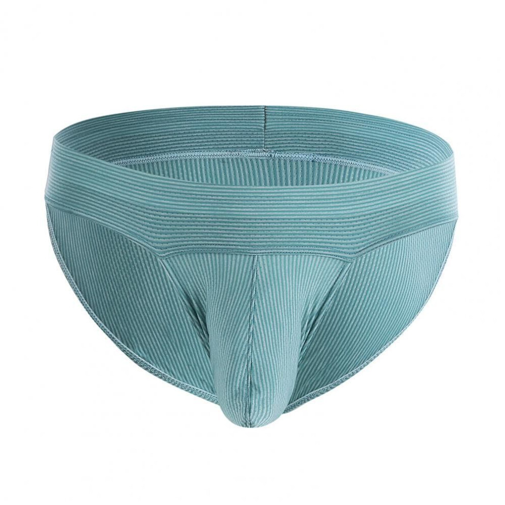 (M, green) Breathable Men Briefs Men's Low-rise Striped Print Briefs with Wide Elastic Waistband Slim Fit Seamless U-convex for Daily