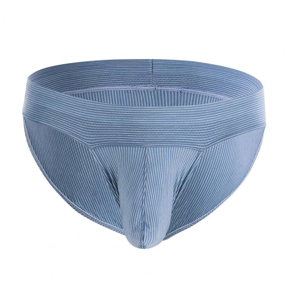 (M, blue) Breathable Men Briefs Men's Low-rise Striped Print Briefs with Wide Elastic Waistband Slim Fit Seamless U-convex for Daily