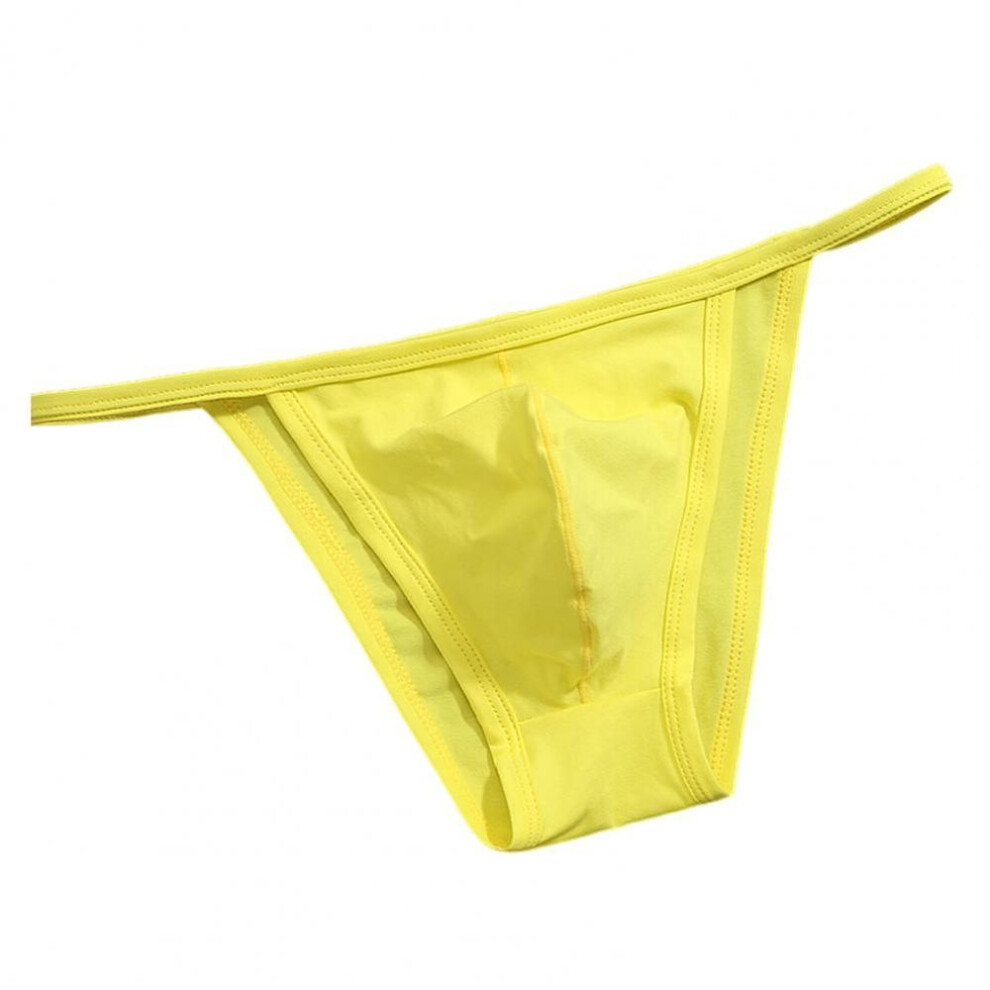 (XL, yellow) Men Sexy Thong Sexy Low Waist Briefs with U-Shaped Pouch Solid Color Stretchy Underwear Breathable Panties Daily Wear
