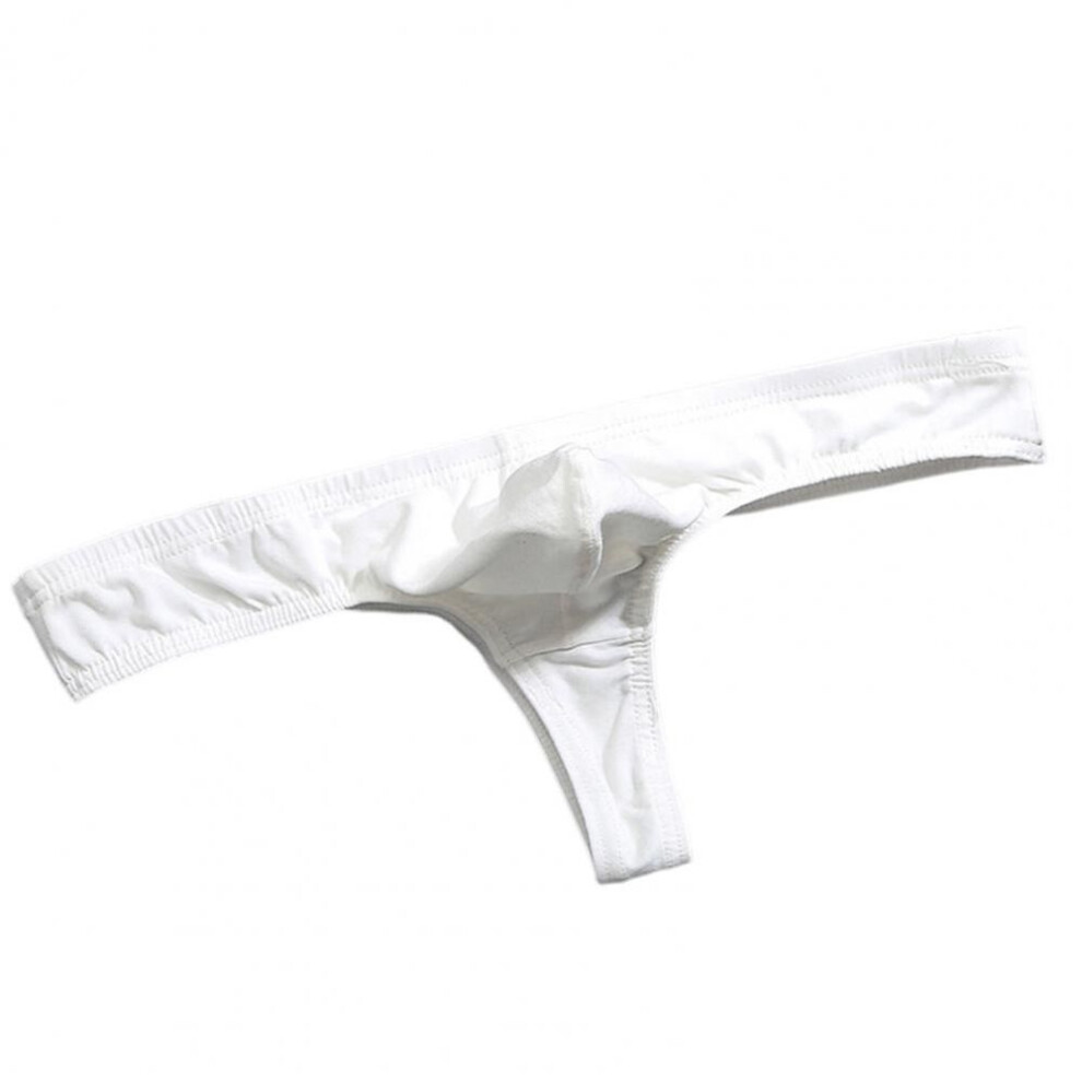 (L, white) Men Sexy Thong Solid Color T-string Three-point U Convex Bag Briefs Low-rise Elastic Breathable Panties