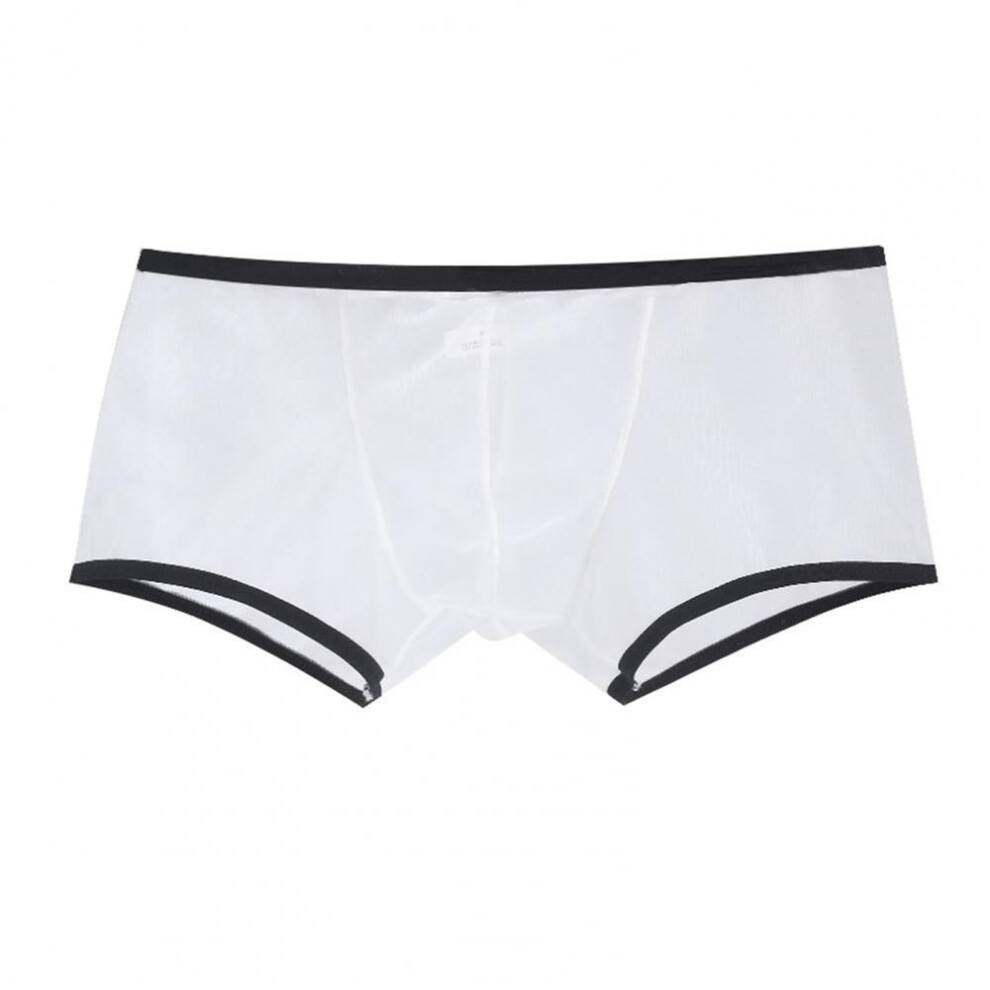 (L, white) Men Boxer Underwear Transparent Mesh Perspective Shorts Panties Low-rise Moisture-wicking Boxer Shorts