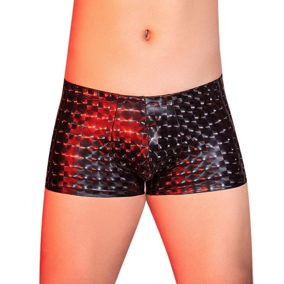 (56, as the picture) Men's Faux Leather Underwear Mid-rise 3D U-convex Snake Leopard Print Stretchy Skinny Shorts Briefs