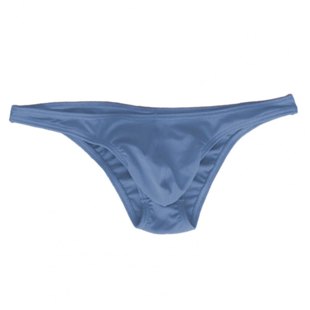 (L, blue) Men Sexy Thong Sexy Low Waist Briefs with U-Shaped Pouch Solid Color Stretchy Underwear Breathable Panties Daily Wear
