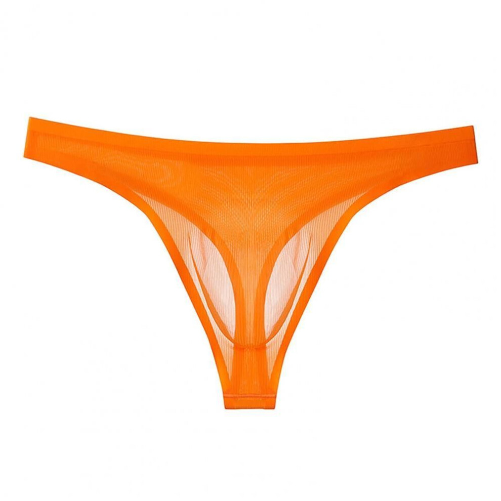 (XXL, orange) Men Thong Low-rise Solid Color Slim Fit Panties 3D U-Convex Breathable Smooth Lines Comfortable Waistband Briefs