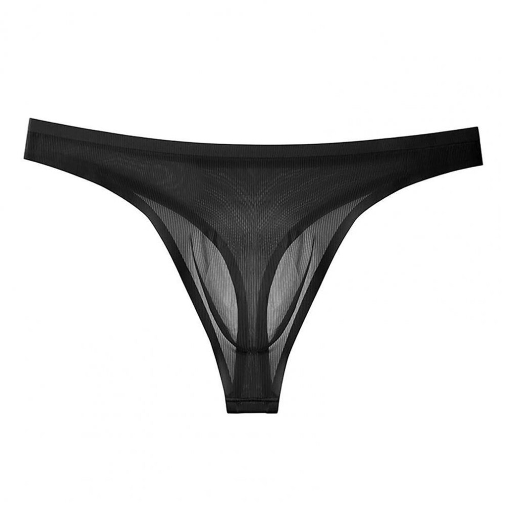 (M, black) Men Thong Low-rise Solid Color Slim Fit Panties 3D U-Convex Breathable Smooth Lines Comfortable Waistband Briefs