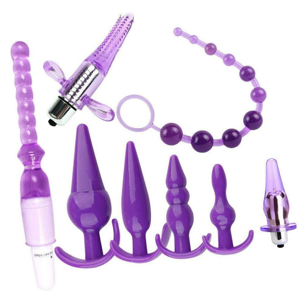 8pcs Anal Plug Combination Set Different Shapes Sizes Anal Trainer Plugs Toy Purple