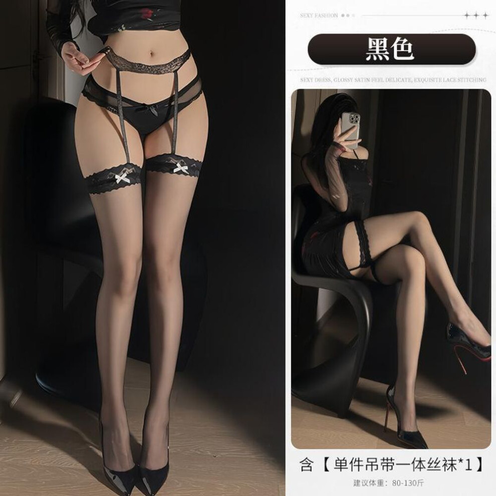 (One size, black) Sexy Lace Leg Rings Pure Desire Over The Knee Love Bow Black Silk Over The Knee Passion Stockings Women