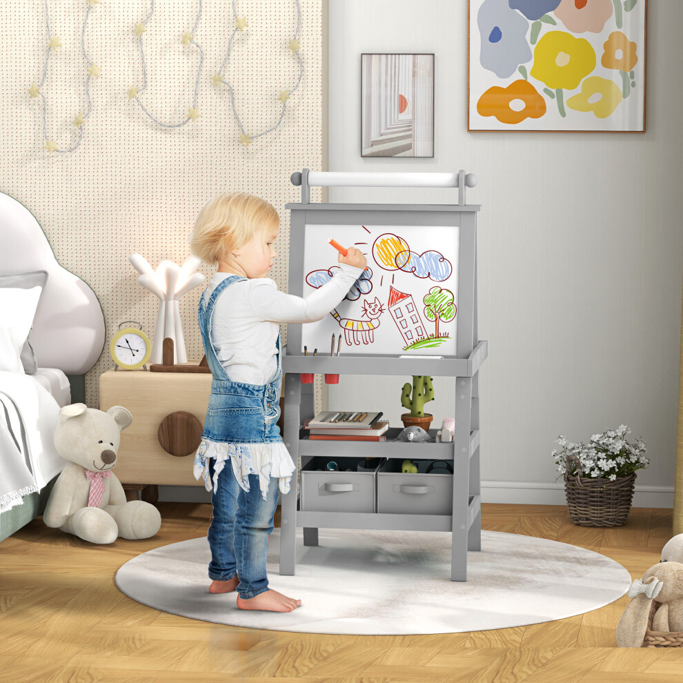 B&Q - Double-Sided Art Easel For Kids W/ Paper RollStorage Baskets Grey - Image 7
