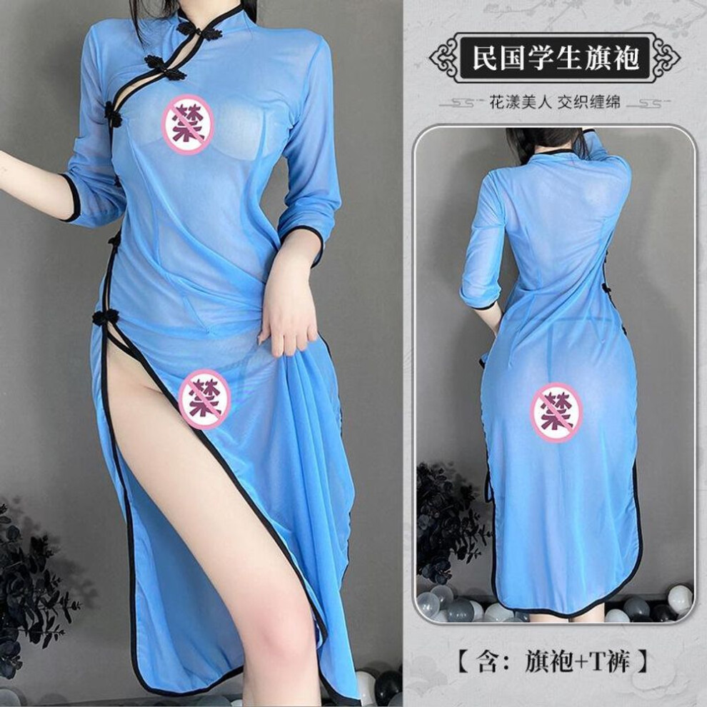 Sexy perspective side fork dress uniform Republic of China style sexy cheongsam nightdress sexy underwear