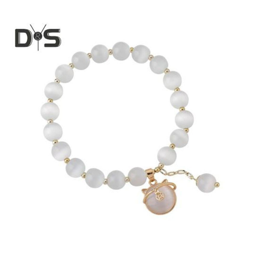 (as the picture, 1pc) Women Bracelet With Elastic Cord Kitty Head Pendant Glass Beads Good Fortune Symbolization Bestie Birthday Gift Wrist Jewelry