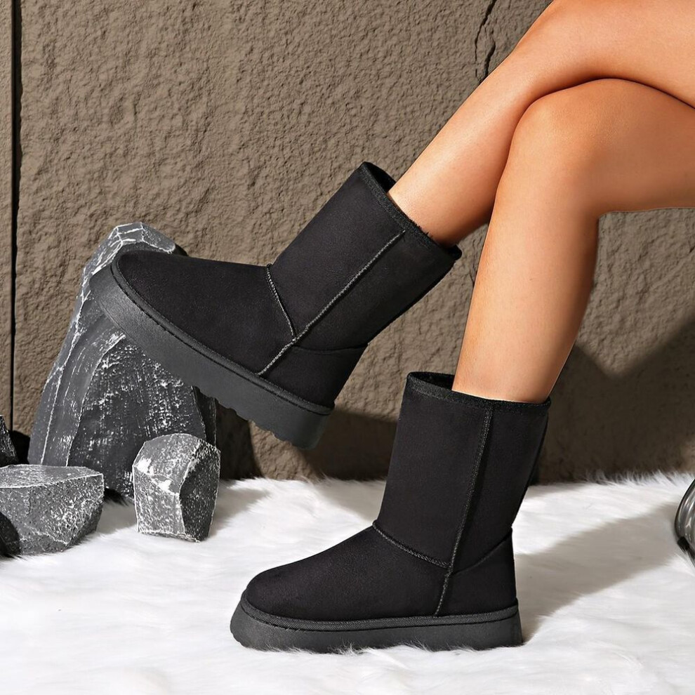 (black, 39) 2024 snow boots female students winter Korean version fashion medium tube women's boots thermal cotton shoes velvet thickened short boots