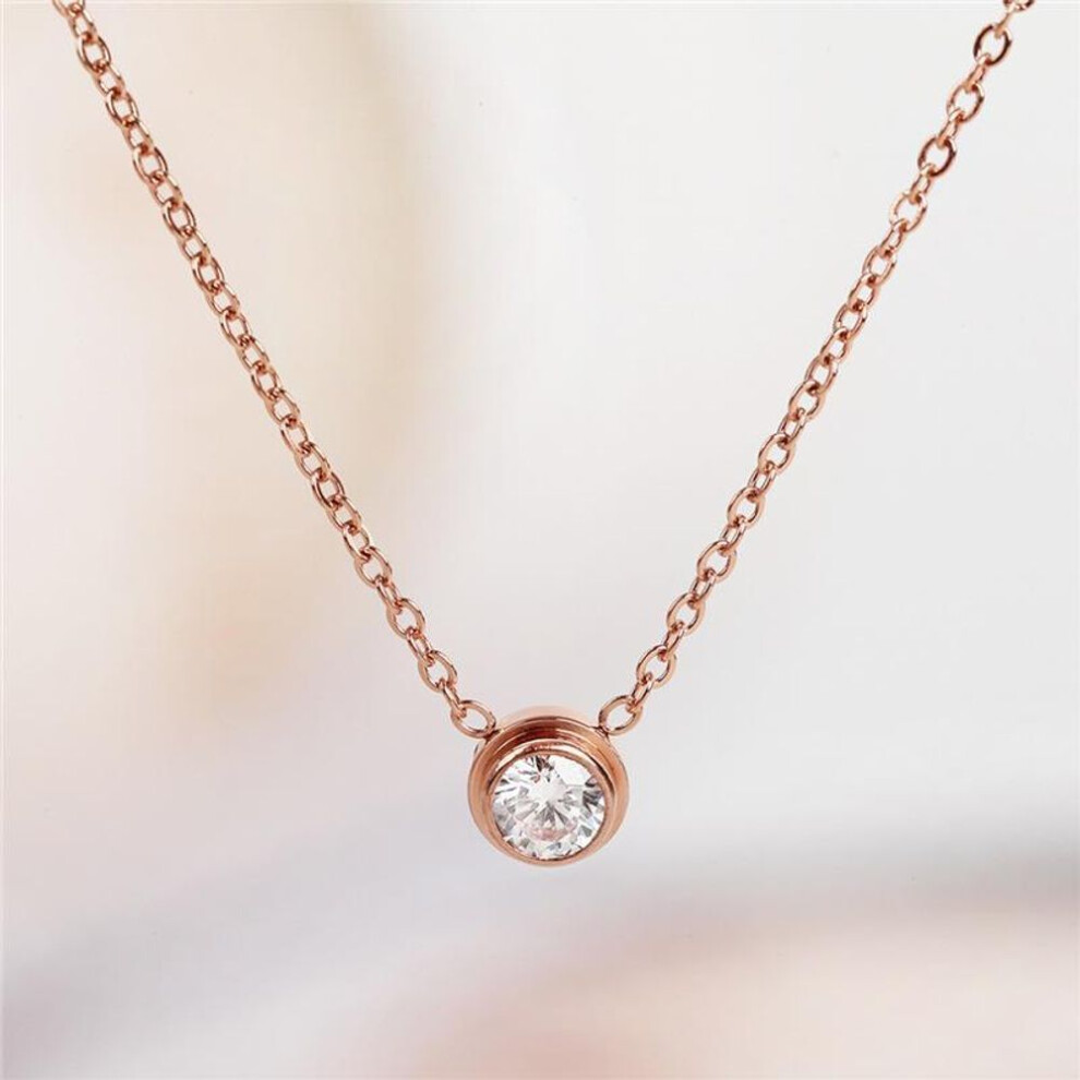 (rose, K76 Solitaire Diamond Necklace) Minimalist Titanium Steel Diamond Pendant Necklace for Women - Trendy Clavicle Chain Jewelry