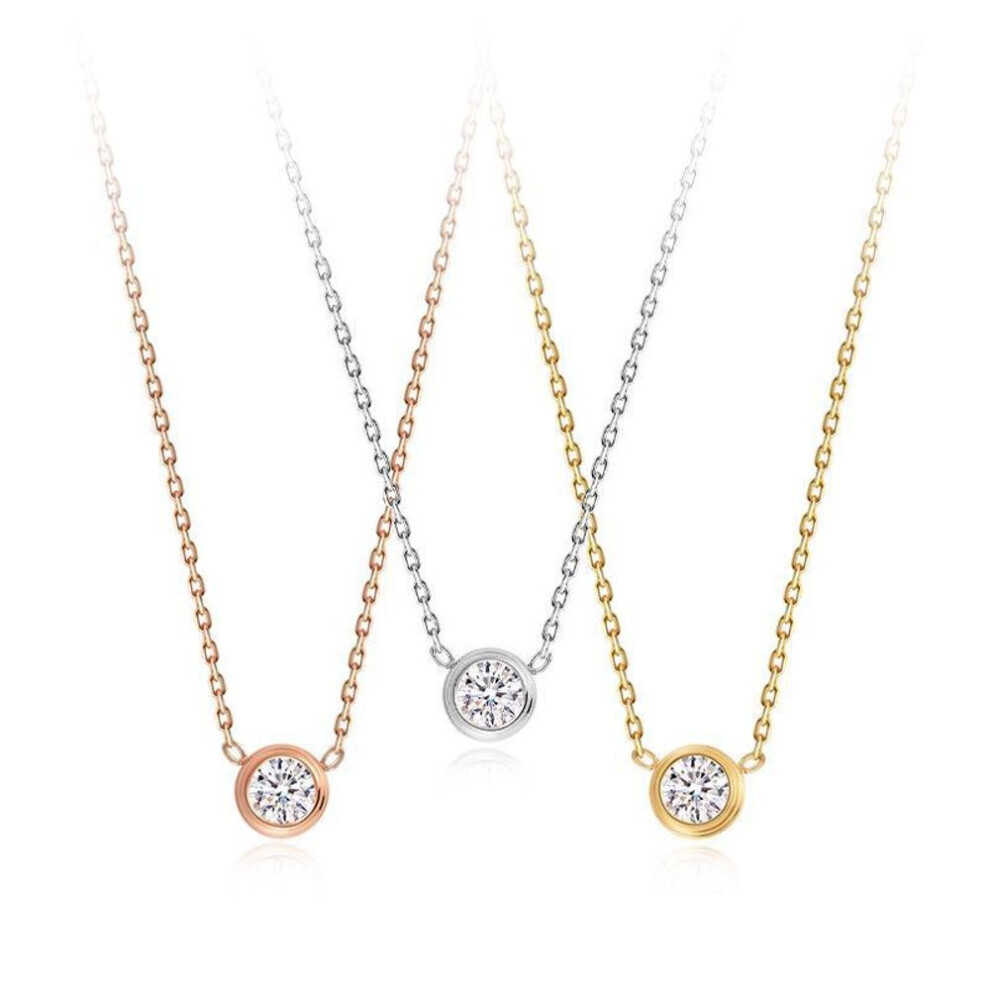 (as the picture, P022 Single Diamond Necklace) Minimalist Titanium Steel Diamond Pendant Necklace for Women - Trendy Clavicle Chain Jewelry