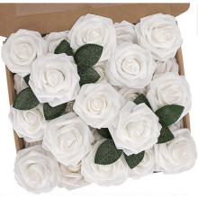 White Artificial Flowers, 25pcs Fake Flowers with Stems for DIY Wedding Bridesmaid Bridal Bouquets Centerpieces Party