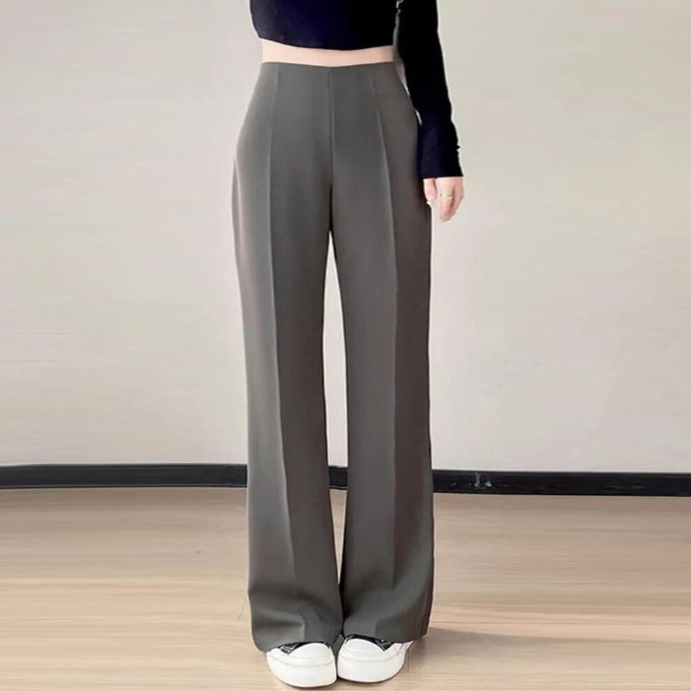 (brown, L) Women's Pants Summer Casual High-waisted Flare Work Pants With Pockets  Casual Pants