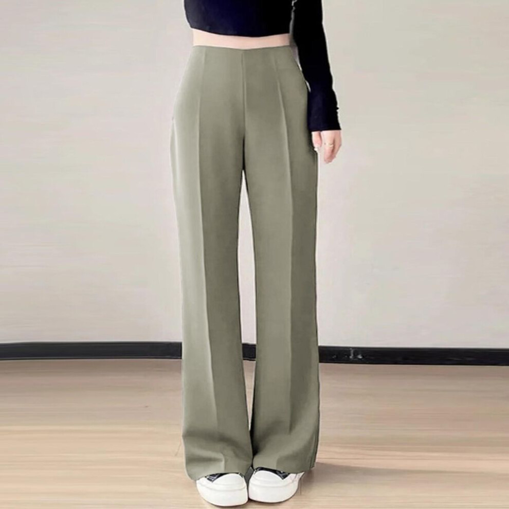 (light green, XL) Women's Pants Summer Casual High-waisted Flare Work Pants With Pockets  Casual Pants