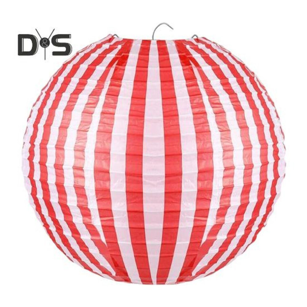 (as the picture, 30cm) Red And White Stripes Paper Lanterns Chinese New Year Hanging Lantern Decoration for Carnival Circus Wedding Spring Festival Decor