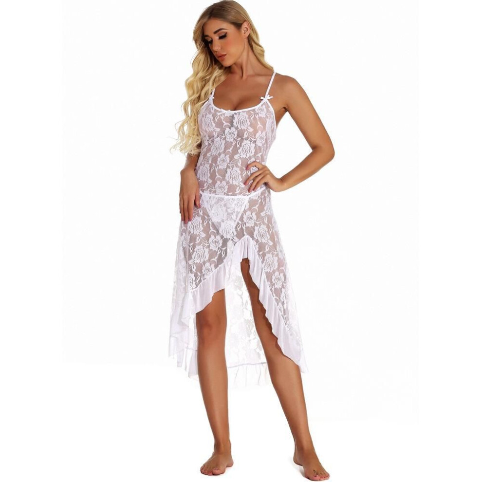 (white, 4XL) European & American Sexy Mesh Lace Rose Lingerie, S-6xl Long Skirt