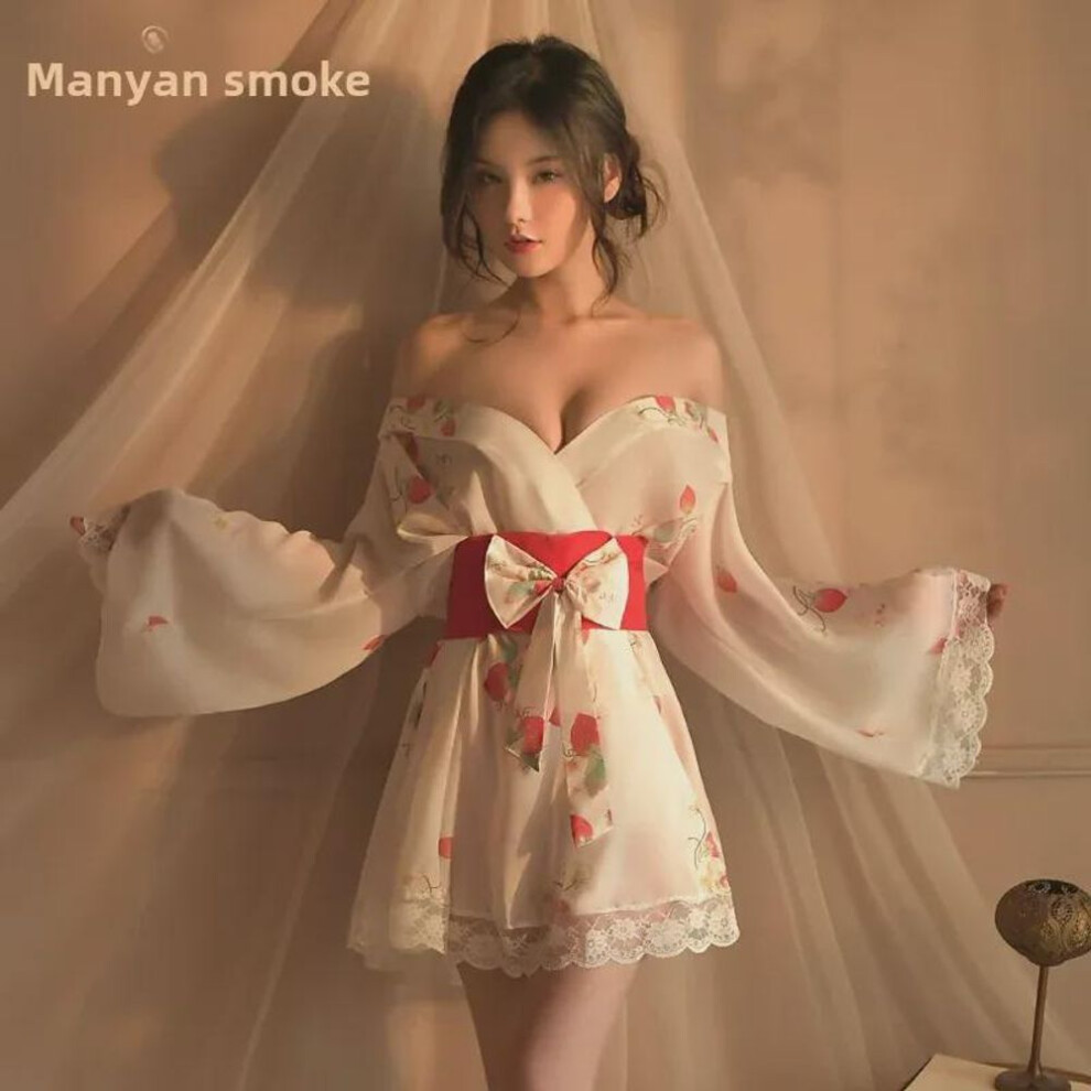 Manyan Sexy Strawberry Print Open Cardigan Lingerie Set