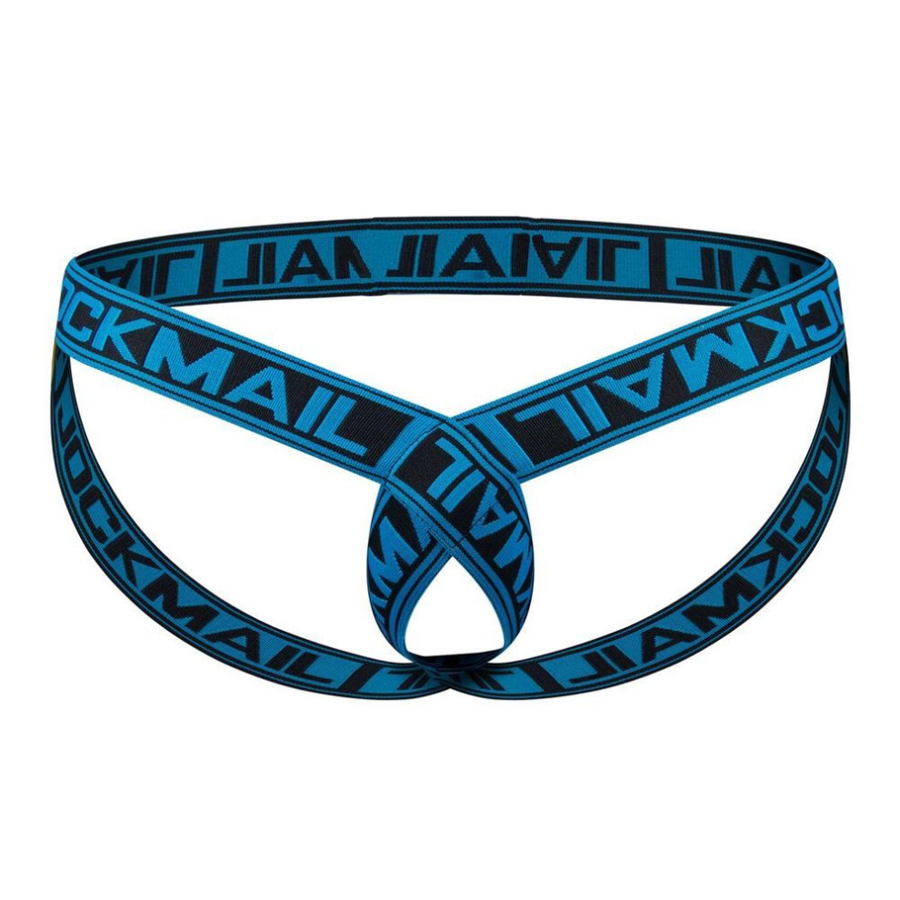 (One size, blue) Thong JOCKMAIL One Size Specification Letter Printing Cross Elastic Band Fully Hollowed Out Sexy Low Waisted Men's Erotic Thong