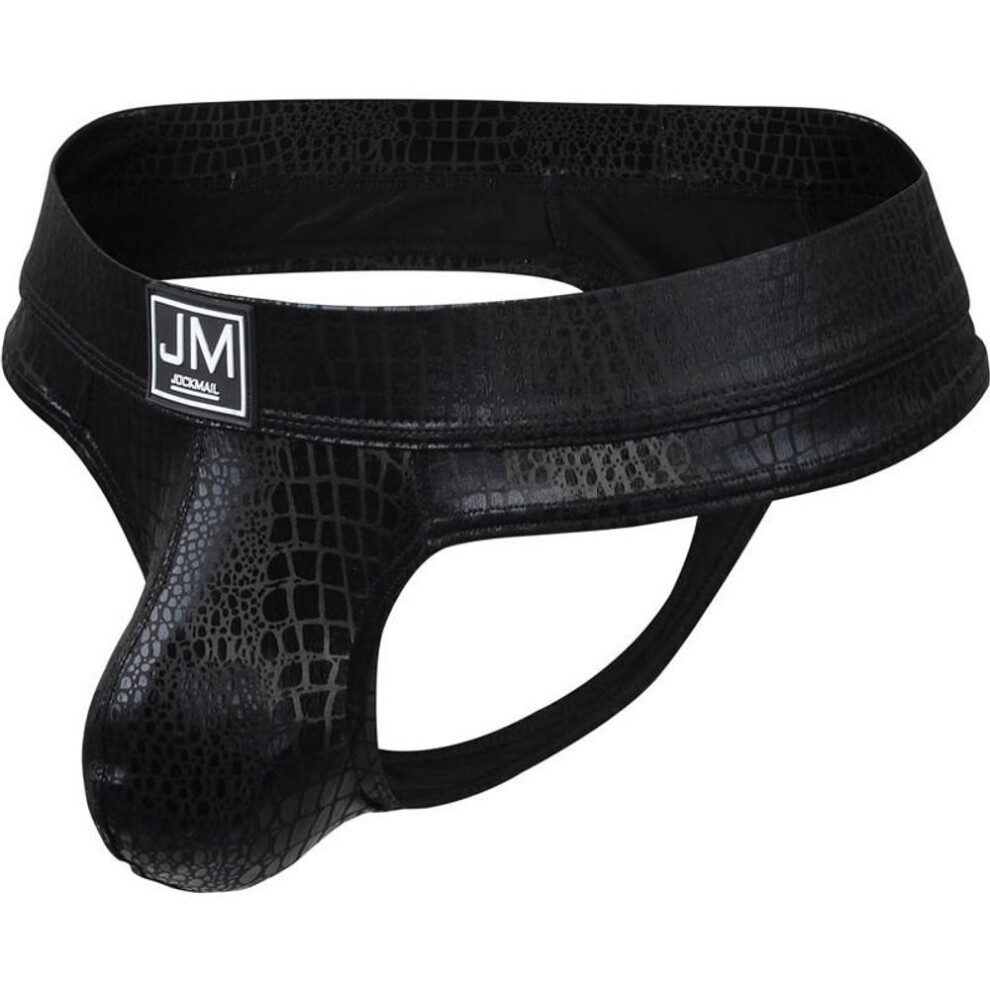 (M, black) Thong JOCKMAIL Fashion Snake Pattern Imitation Leather Material, Low Waist Sexy Men's Thong Underwear Club Party Daily Casual Men's T-bakc Underpants