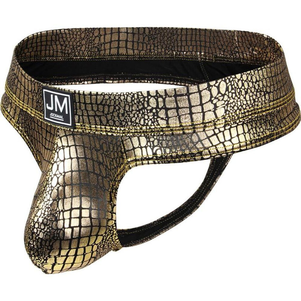 (L, gold) Thong JOCKMAIL Fashion Snake Pattern Imitation Leather Material, Low Waist Sexy Men's Thong Underwear Club Party Daily Casual Men's T-bakc Underpants