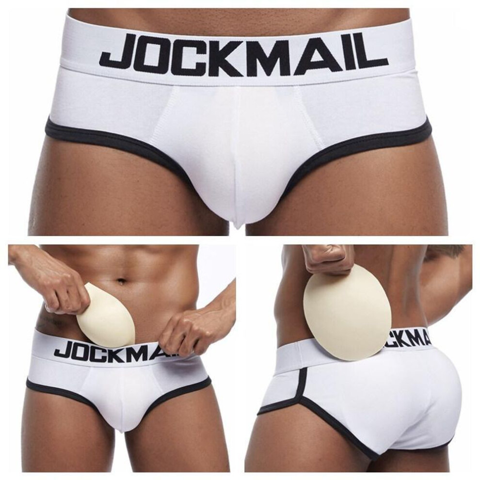 (M, white) Briefs JOCKMAIL Adjustable Buttock Lift Buttock Augmentation Front and Back Removable Foam Pads Enhanced Men's Underwear