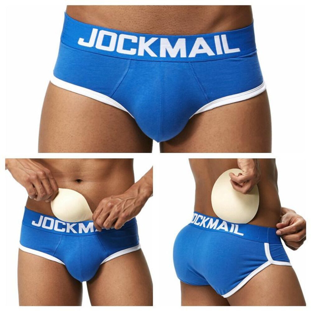 (XL, blue) Briefs JOCKMAIL Adjustable Buttock Lift Buttock Augmentation Front and Back Removable Foam Pads Enhanced Men's Underwear