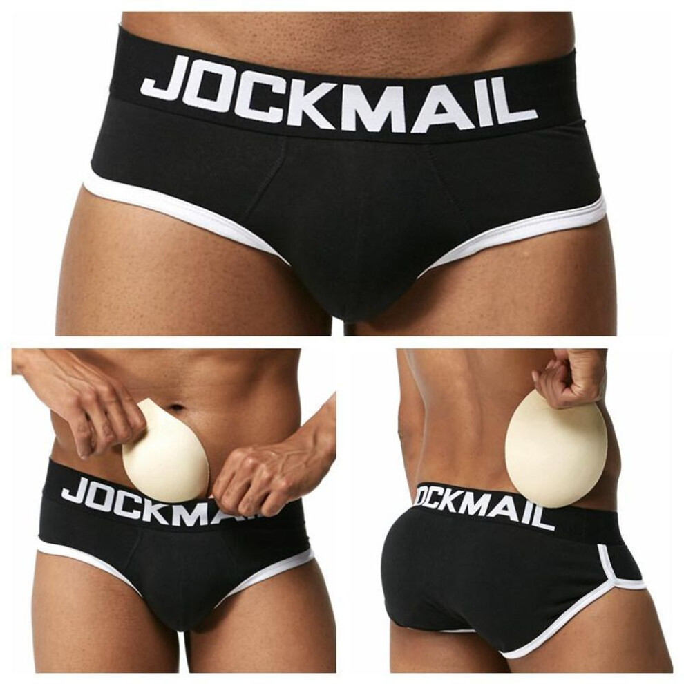 (XXL, black) Briefs JOCKMAIL Adjustable Buttock Lift Buttock Augmentation Front and Back Removable Foam Pads Enhanced Men's Underwear