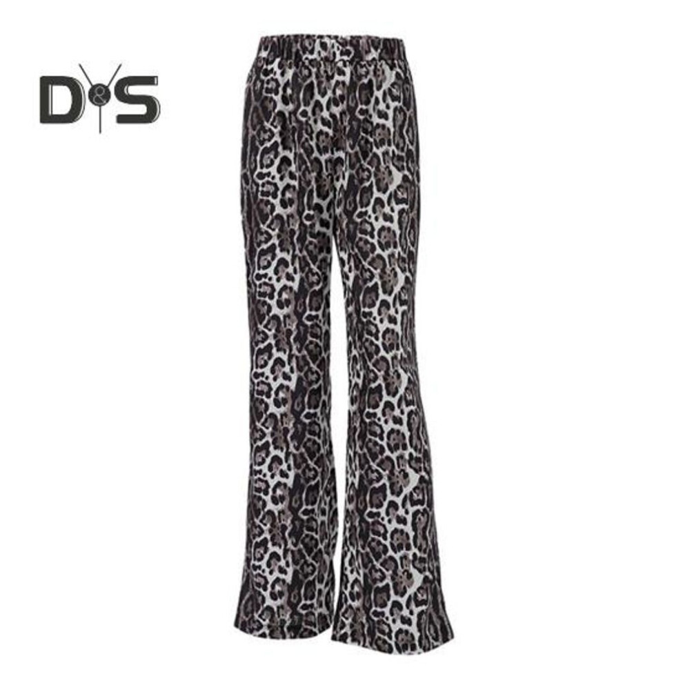 (as the picture, L Leopard Print) Women Long Pants Elastic High Waist Wide Leg Trousers with Pockets Leopard Print High Street Style Casual Pants