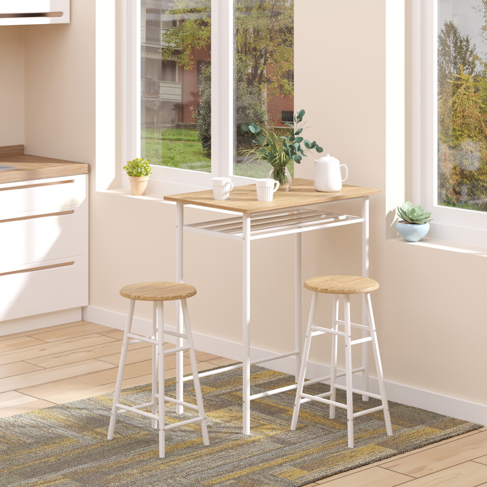 HOMCOM 3-Piece Dining Set with 2 Matching Chairs and 1 Table, White and Oak