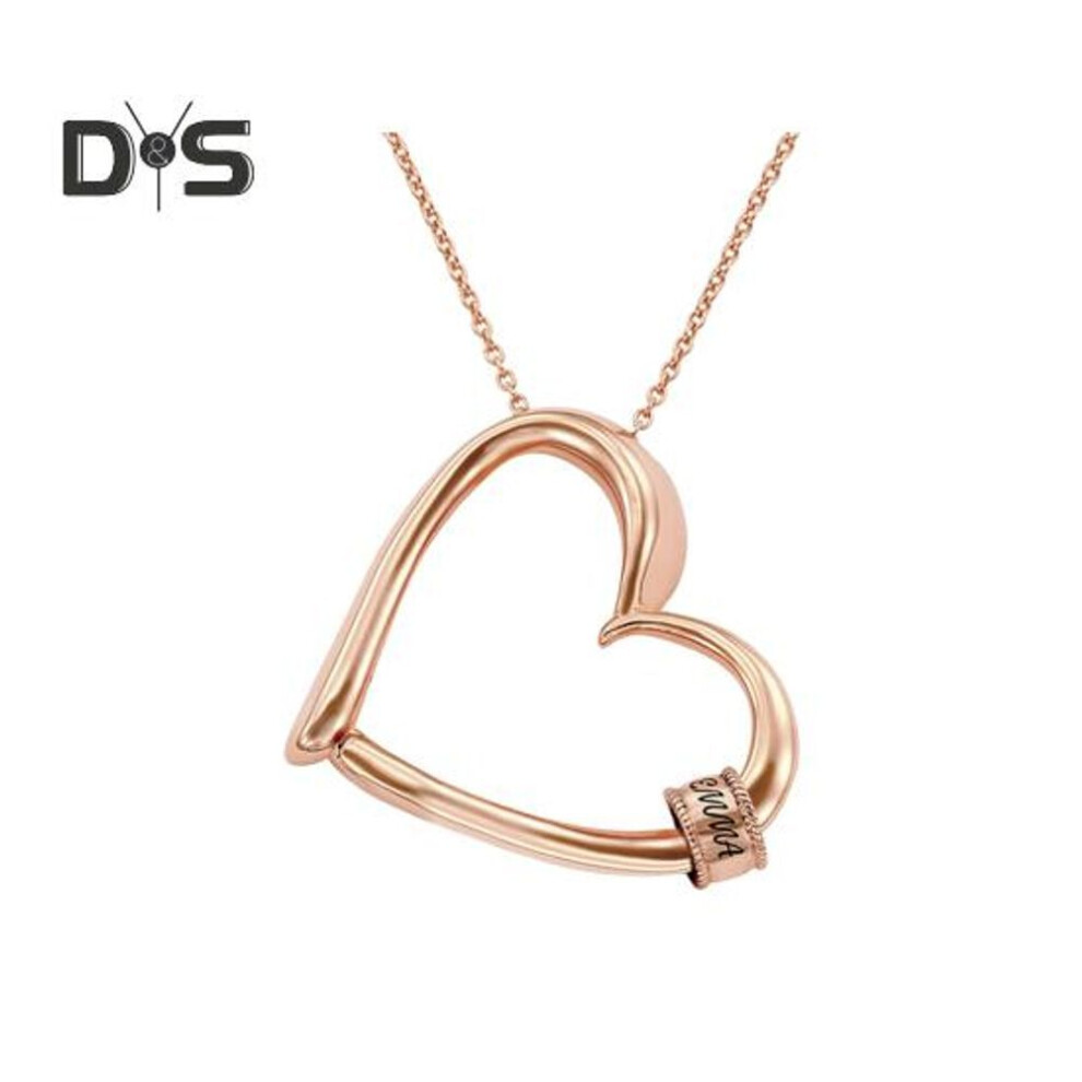 (rose gold, A) Personalized Necklace With Engraved Beads Diy Families Names Inscribed Heart Pendant Adjustable Length Meaningful Christmas Gift Handcrafted Jewelry
