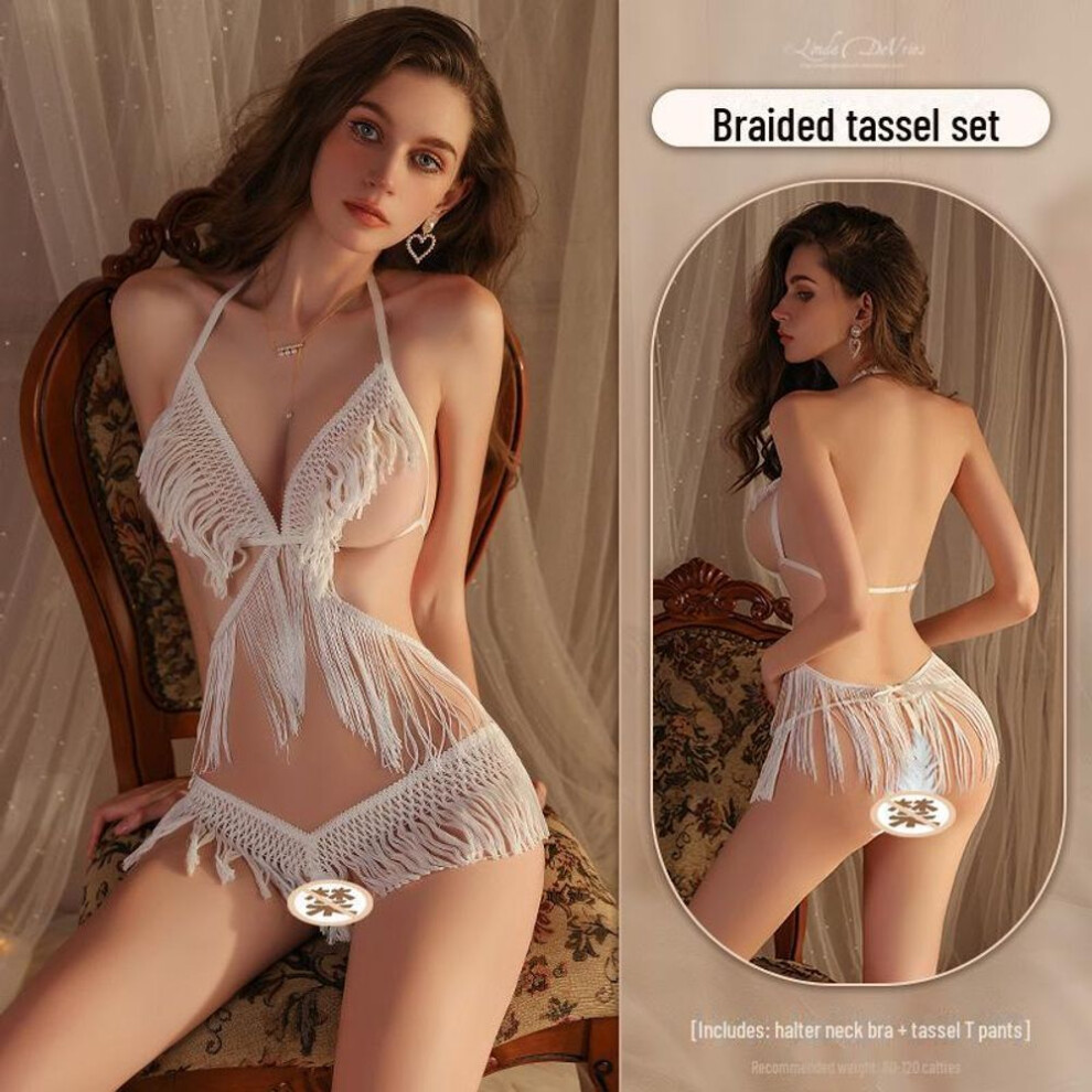 Manyan Cotton Tassel Halter Neck Lingerie Pajama Set