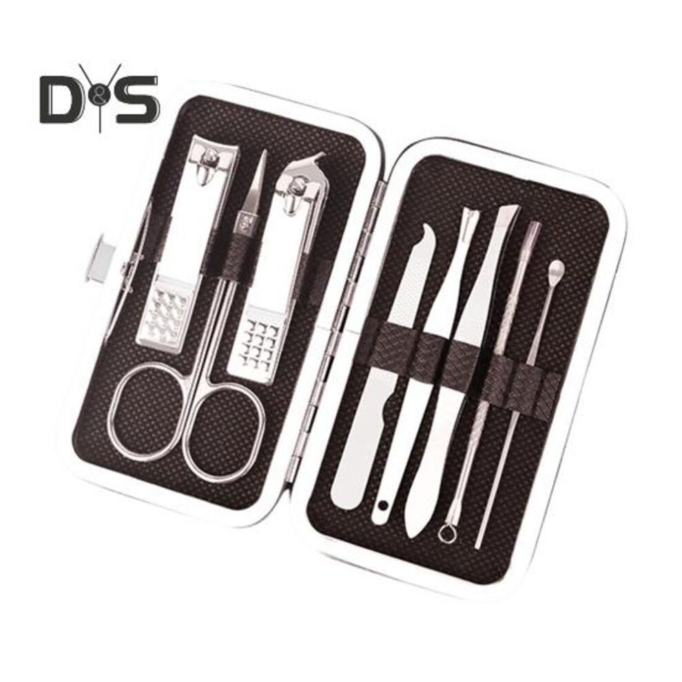 (black) 8pcs Nail Clipper Set Professional Stainless Steel Manicure Pedicure Kit With Case Nail Clippers Files Tweezers Ear Picks Compact Gift For Home