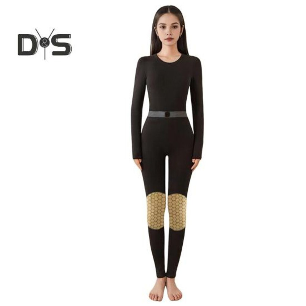 (black, XXL) 2 Pcs/Set Women Winter Thermal Underwear Round Neck Long Sleeve Warm Thick Plush Knee Protection Heat Retention Elastic Lady Pajamas Set Sports