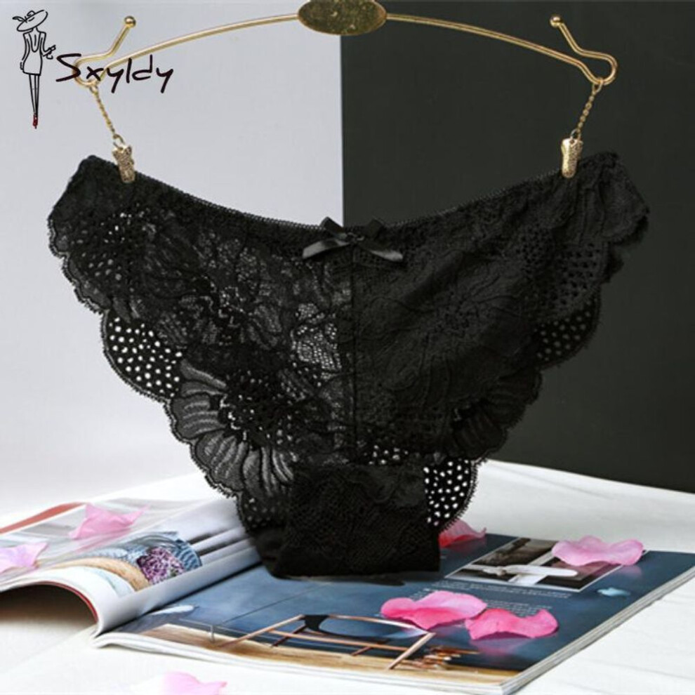 (black, M) Non-marking Full Lace Low-rise Panties Sexy Hollow Lace Edge Breathable Bikini Women's Panties