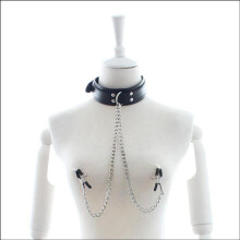 1PC New Leather Choker Collar with Nipple Breast Clamp Clip Chain Couple SM Sex Toys for Woman Sex Tools Couples Adult Games