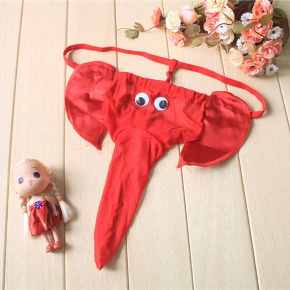 (One size, red) Men's Sexy Elephant Thong Underwear Cartoon Trunk T Panties Fashion G String