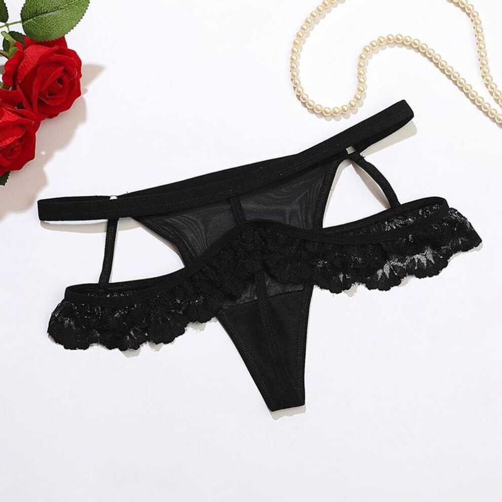 (black, L) Women Sexy Lace Thong Panties Seamless T Back See Through Lace Bikini Panties