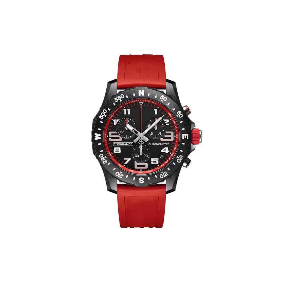 (red) Men's Quartz Watch High-end Sports Multifunction Six Hands Professional 42mm Dial Silicone Strap Waterproof
