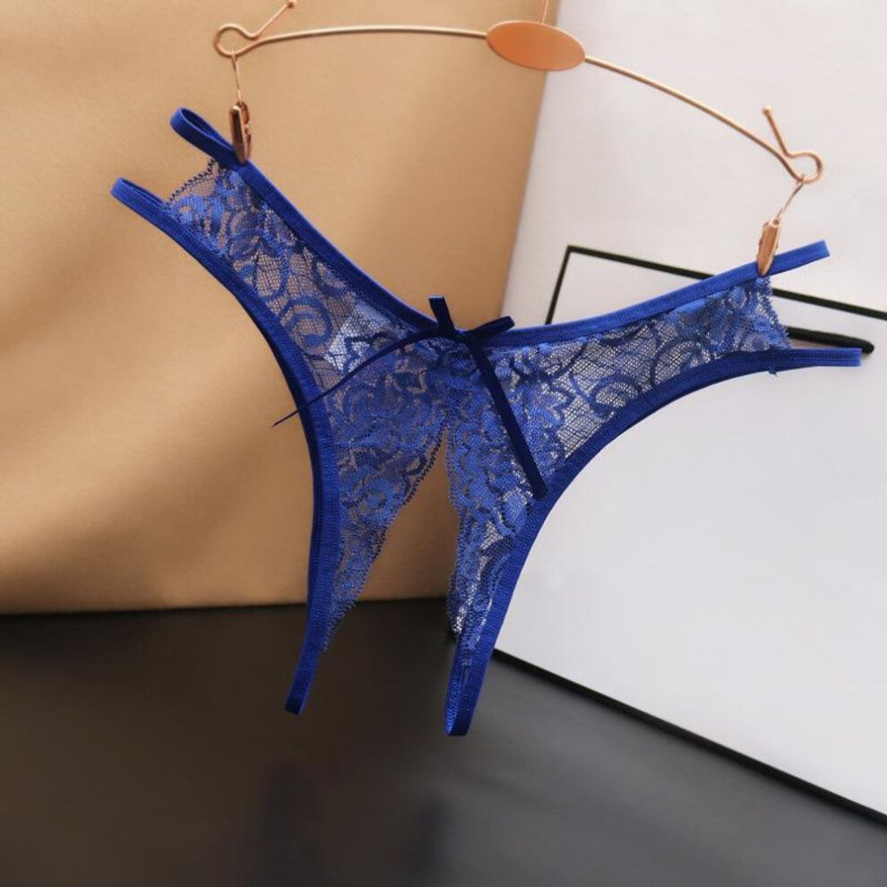 (blue, One Size) Sexy Lingerie Women's Sexual Panties Crotchless Opening Transparent G-strings Thongs Bow Underwear for Women Lace Erotic Panties