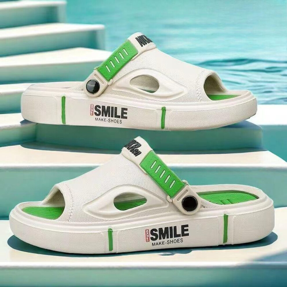 (white, 38-39) Men's Summer Slippers Home Bathroom Bathing Non-slip Outer Wear Soft-soled Casual Beach Slippers