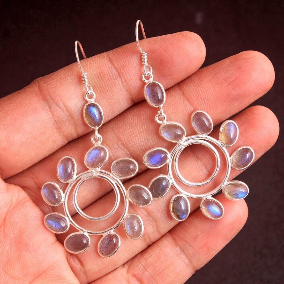 (blue) Labradorite Silver Earring, 925 Sterling Silver Handmade Jewelry, Silver Charm Earring, Women Earring, Gift For Her