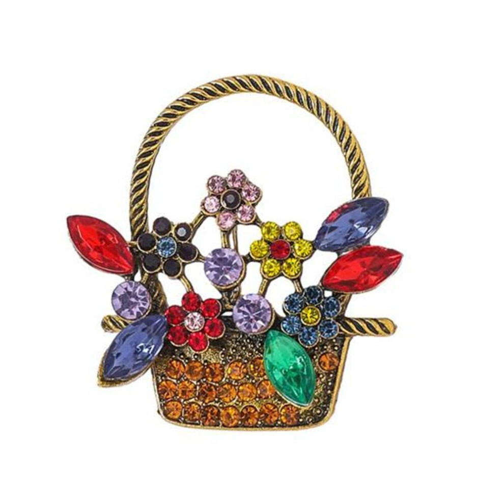 Flower Basket Brooch Hollow Out Colorful Rhinestone Flower Leaf Retro Suit Coat Collar Hat Scarf Clothes Pin Prom Party Garment Jewelry
