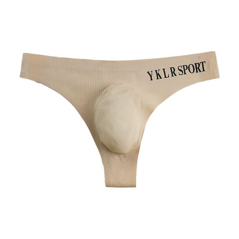 (2XL, beige) Letter Sports T Pants Sexy Seamless Thongs Fitness Low Waist Men's G-string L-2XL