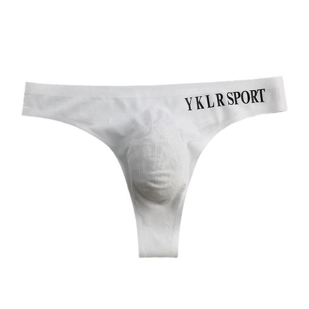 (XL, white) Letter Sports T Pants Sexy Seamless Thongs Fitness Low Waist Men's G-string L-2xl