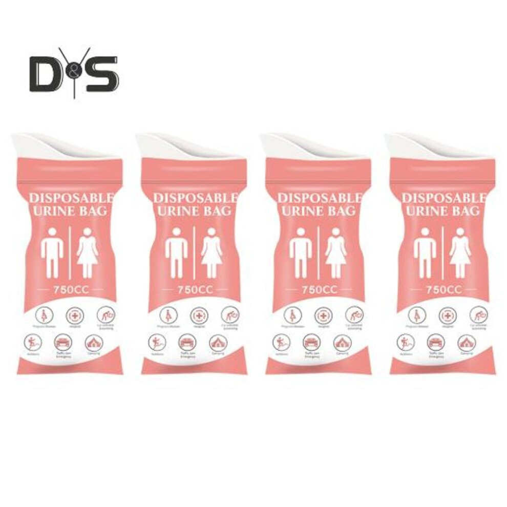 (pink) 4Pcs 750CC Disposable Urine Bag Leakproof Portable Travel Self-Driving Car Tour Traffic Jam Camping Men Women Pee Vomit Emergency Pouch