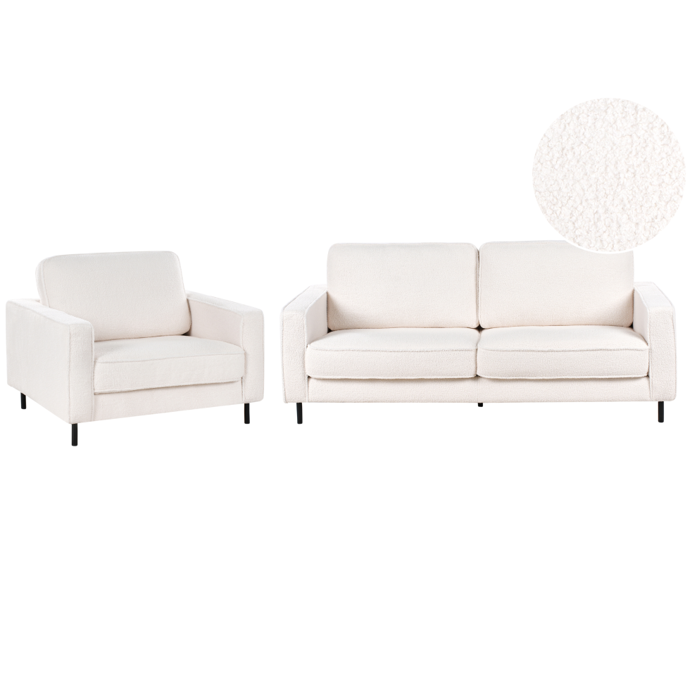 Living Room Set SAVALEN Boucle White 4 Seater