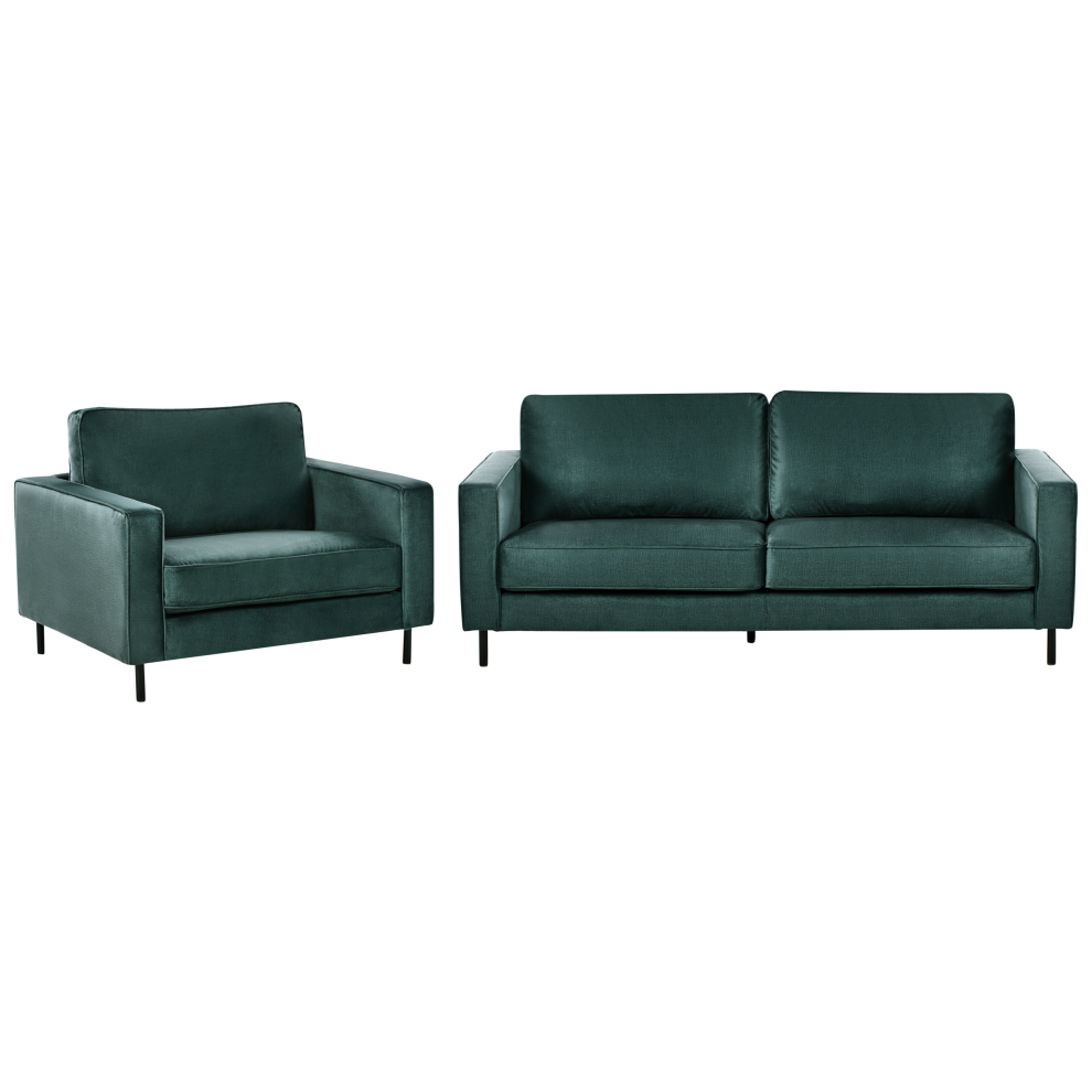 Living Room Set SAVALEN Velvet Dark Green 4 Seater